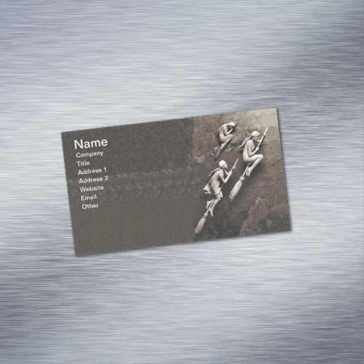 ヴィンテージ3ハロウィンウィッチズ飛んでいるブルーム マグネット名刺 (インサイチュ)