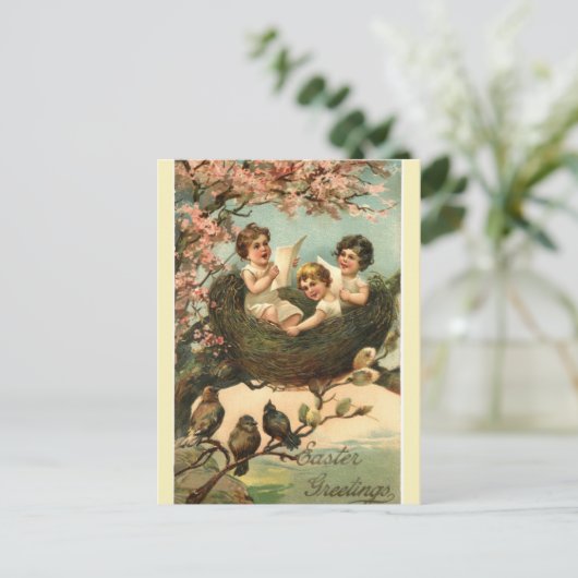 ヴィンテージ3人の子どもがイースターネストに ポストカード (スタンド正面)