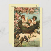ヴィンテージ3人の子どもがイースターネストに ポストカード (正面/裏面)