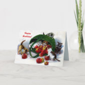 ヴィンテージ3匹のかわいい子ネコ、カスタムなりんごのバスケット カード (正面)