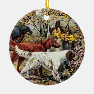 ヴィンテージ3匹のアイリッシュセッター セラミックオーナメント