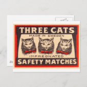 ヴィンテージ3匹の猫のセーフティマッチ ポストカード (正面/裏面)