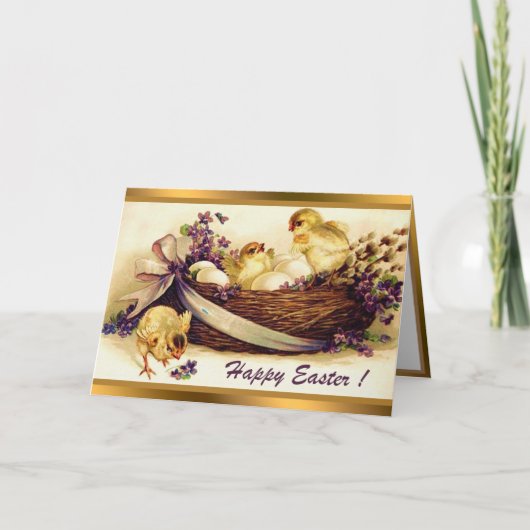 ヴィンテージ3鶏と卵イースター折り畳みカード シーズンカード (正面)