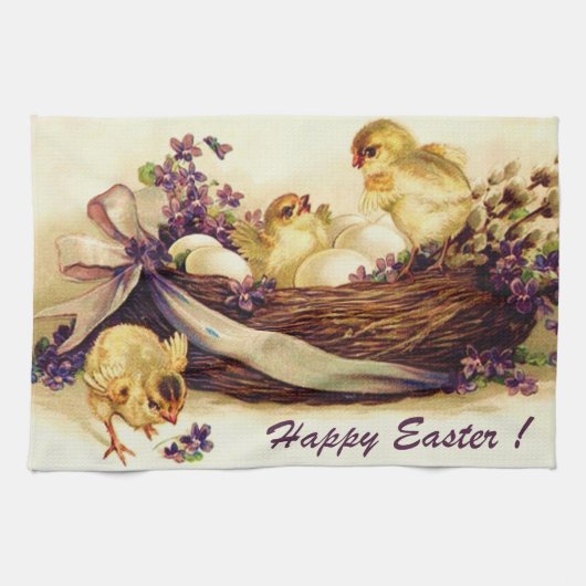 ヴィンテージ3鶏と卵イースター キッチンタオル (横)