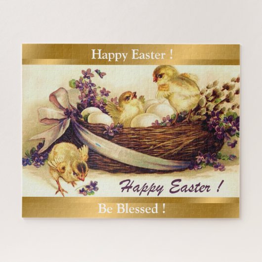 ヴィンテージ3鶏と卵イースター ジグソーパズル (横)