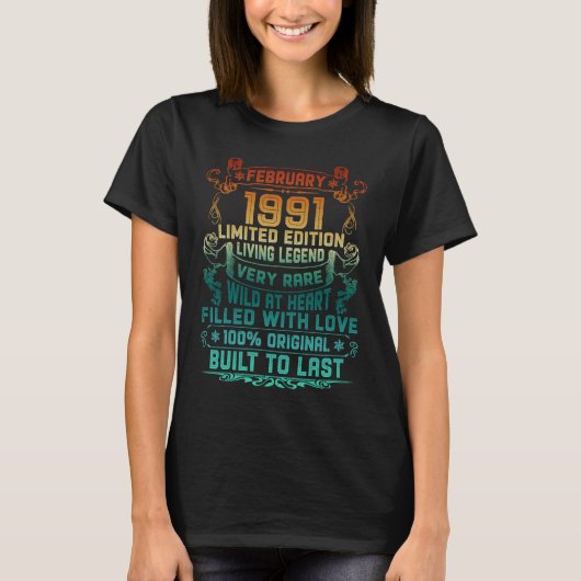 ヴィンテージ32歳1991年2月32誕生日 Tシャツ (正面)