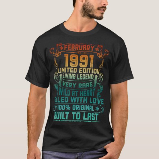 ヴィンテージ32歳1991年2月32誕生日 Tシャツ (正面)