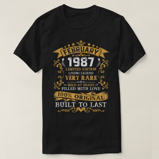 ヴィンテージ34誕生日1987年2月ギフト34年 Tシャツ (デザイン正面)