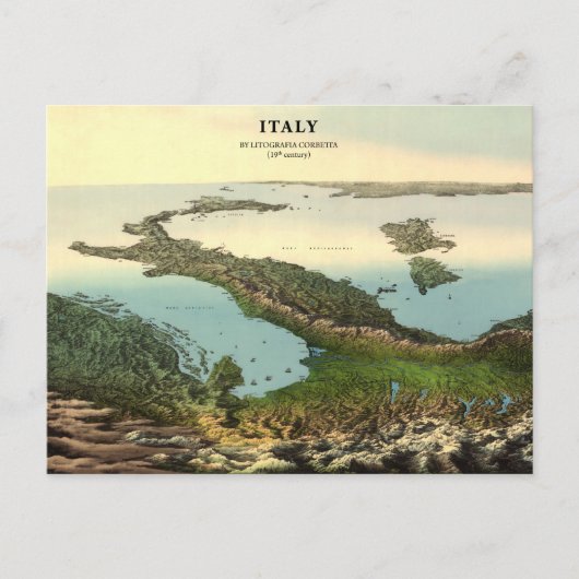 ヴィンテージ3Dイタリア地図(19世紀)はがき ポストカード (正面)