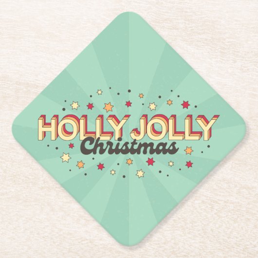 ヴィンテージ3dタイポグラフィ、ホリーすてきクリスマス文字 ペーパーコースター (正面)
