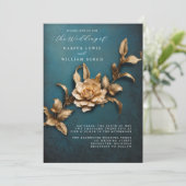 ヴィンテージ3d金ゴールドの葉qrコード結婚 招待状 (スタンド正面)