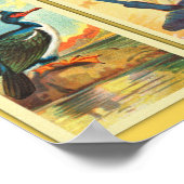 ヴィンテージ4つの熱帯鳥が1つのイラストレーション ポスター (角)