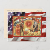 ヴィンテージ4日7月、お祝い、爆竹、少年 インビテーションポストカード (正面/裏面)