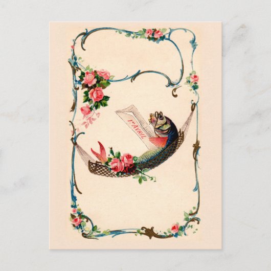 ヴィンテージ4月魚ハンモック、エイプリルフールの日 ポストカード (正面)