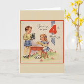 ヴィンテージ4枚目の誕生日グリーティングカード カード (黄色い花)