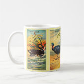 ヴィンテージ4熱帯鳥イラストレーションブラックスワン コーヒーマグカップ (左)