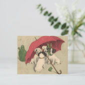 ヴィンテージ4犬傘はがき ポストカード (スタンド正面)