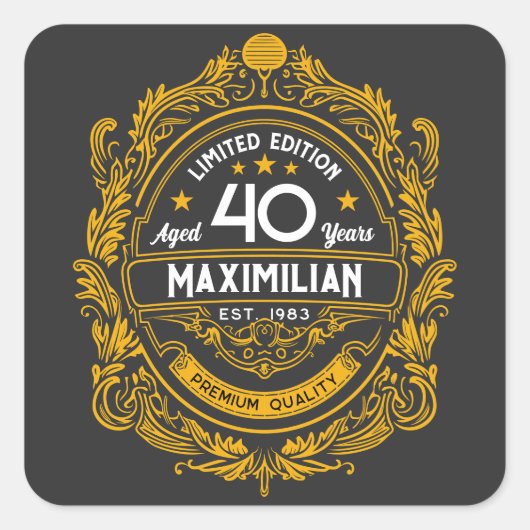 ヴィンテージ40歳の誕生日ウイスキーのラベル スクエアシール (正面)