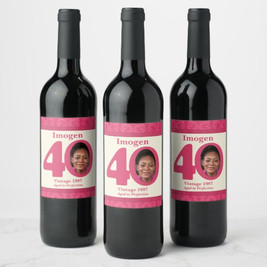 ヴィンテージ40歳の誕生日フォトカスタムワインラベル ワインラベル (ボトル)