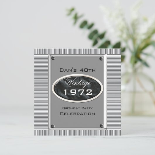 ヴィンテージ40thシルバールックイメージバースデーパーティー 招待状 (スタンド正面)
