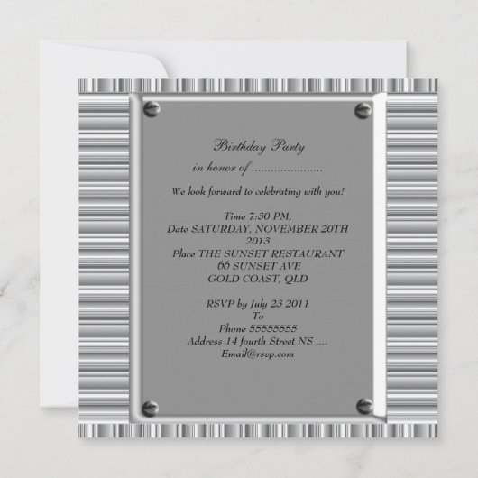 ヴィンテージ40thシルバールックイメージバースデーパーティー 招待状 (裏面)