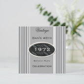 ヴィンテージ40th誕生日パーティーシルバーメタルブラック 招待状 (スタンド正面)