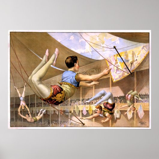 ヴィンテージ5人の男性トラペーズのサーカス性能 ポスター (正面)