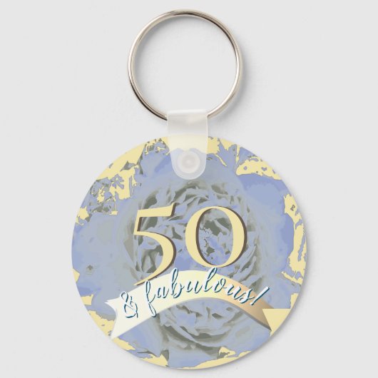 ヴィンテージ50と素晴らしい！ベージュ/ブルーフローラ キーホルダー (正面)