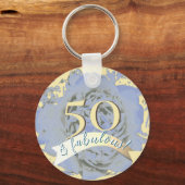 ヴィンテージ50と素晴らしい！ベージュ/ブルーフローラ キーホルダー (正面)