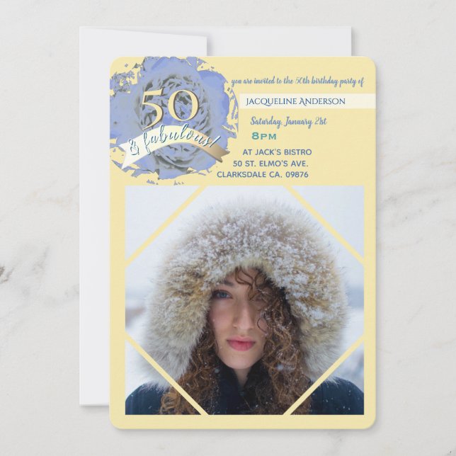 ヴィンテージ50と素晴らしい！写真/ベージュ&ブルー誕生日 (正面)