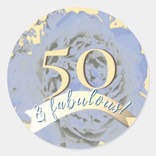 ヴィンテージ50と素晴らしい!青い淡い色の牡丹 ラウンドシール (正面)