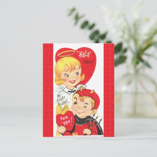 ヴィンテージ50の悪魔と天使のバレンタインハガキ ポストカード (スタンド正面)