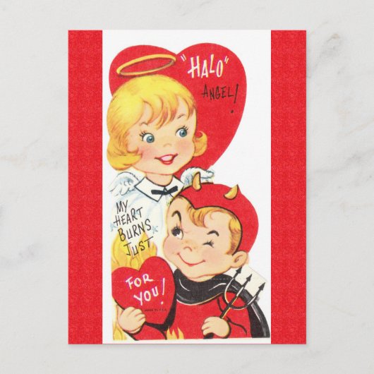 ヴィンテージ50の悪魔と天使のバレンタインハガキ ポストカード (正面)
