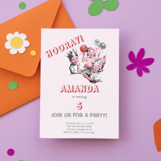 ヴィンテージ50代クラシックのシンプル子供の誕生日パーティー ポストカード