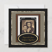 ヴィンテージ50周年結婚記念日 ブラックセピア ゴールド 招待状 (正面)