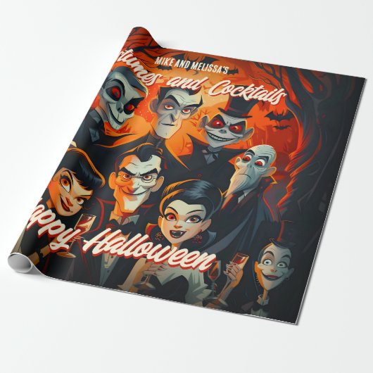 ヴィンテージ50年代オレンジと黒のミッドセンチュリーハロウィーン ラッピングペーパー