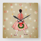ヴィンテージ50年代クリスマスガール時計 スクエア壁時計 (正面)