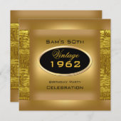 ヴィンテージ50日金ゴールド黒人誕生会エレガント 招待状 (正面/裏面)