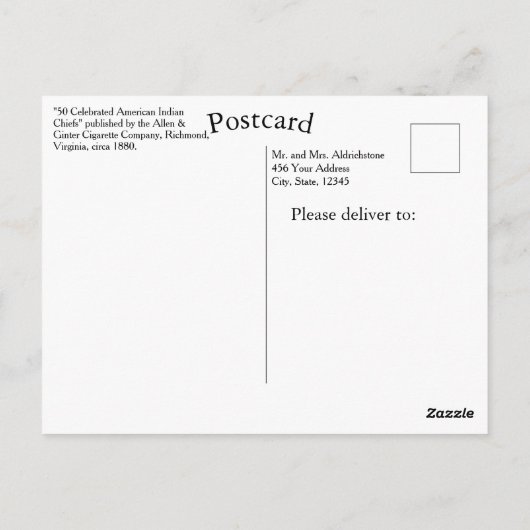 ヴィンテージ50有名な先住民アメリカインディアン将軍 ポストカード (裏面)