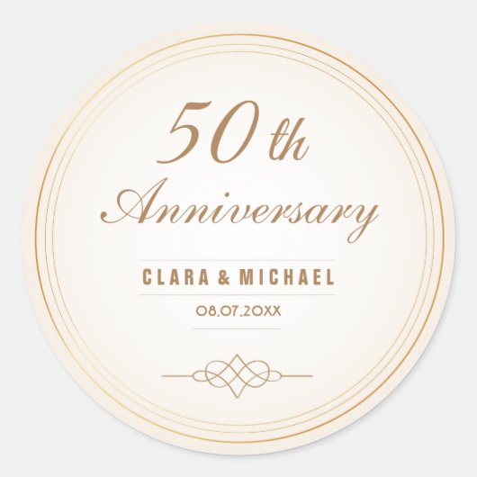 ヴィンテージ50結婚周年記念ステッカー ラウンドシール (正面)
