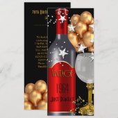ヴィンテージ50誕生日レッドワインブラック金ゴールドシルバー 招待状 (正面/裏面)