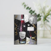 ヴィンテージ50誕生日ワインブラック金ゴールドシルバー 招待状 (スタンド正面)