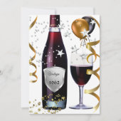 ヴィンテージ50誕生日ワインブラック金ゴールドバルーン2 招待状 (正面)