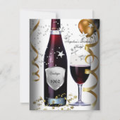 ヴィンテージ50誕生日ワインブラック金ゴールドバルーン 招待状 (正面)