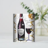 ヴィンテージ50誕生日ワインブラック金ゴールドバルーン 招待状 (スタンド正面)