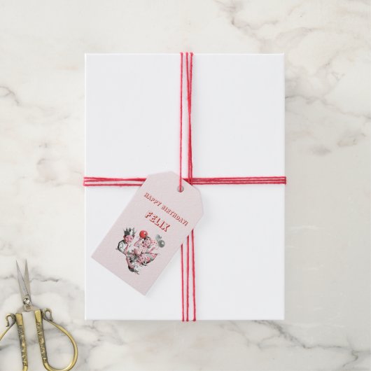 ヴィンテージ50sハッピーバースデー子パーティー名 ギフトタグ (より糸付き)