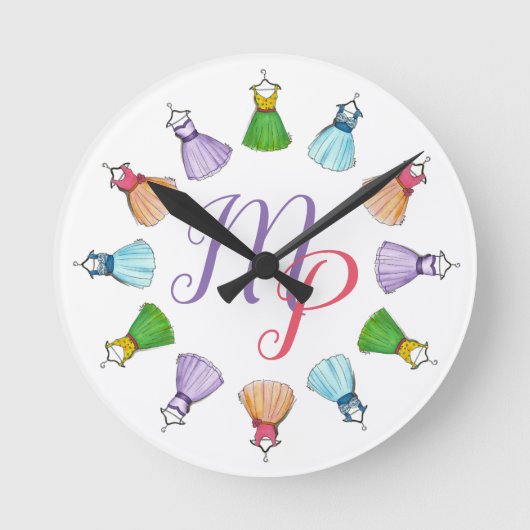 ヴィンテージ50sプロムパーティードレスファッショニスタイニシャル ラウンド壁時計 (正面)