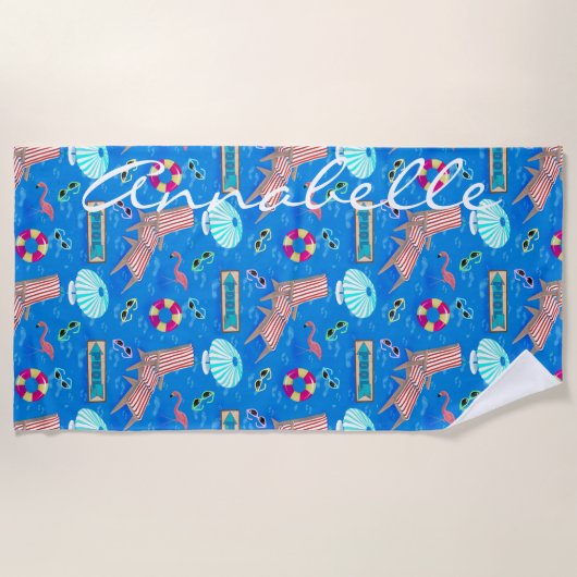 ヴィンテージ50sプールパーティー パーソナライズされた ビーチタオル (正面)