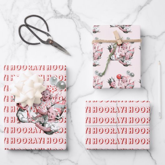 ヴィンテージ50sホレー!子供の誕生日パーティー ラッピングペーパーシート (正面)