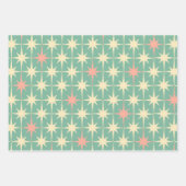 ヴィンテージ50sレトロスターズパターンティール(緑がかった色)ミント&ピンク ラッピングペーパーシート (正面2)